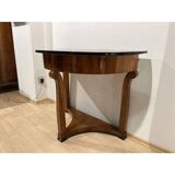 Biedermeier Demi-Lune Console Table in Walnut Veneer & Maple, Austria, 1830s