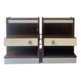 Pair of backlit bedside tables in wood and chrome, France 1970