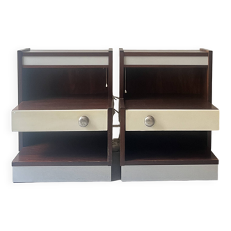 Paire de chevets rétroéclairés en bois et chrome, France 1970