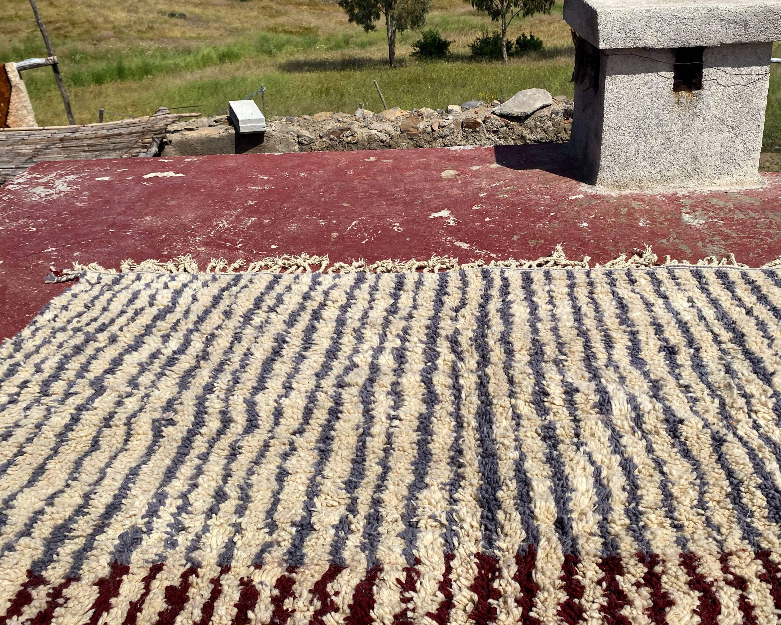 Vintage Moroccan Berber rug with multicoloured stripes – 332 x 244 cm