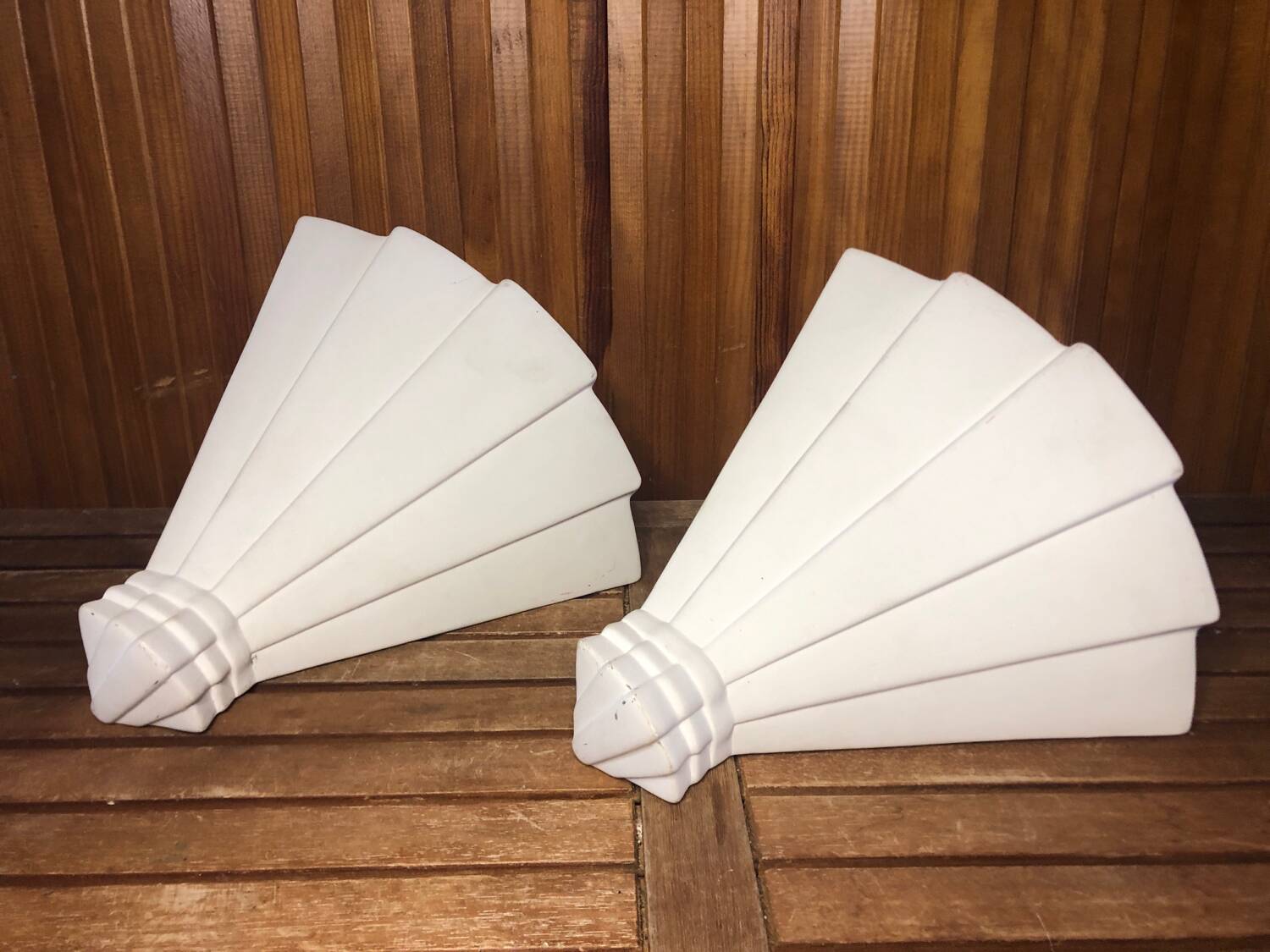 Pair art deco wall lamp angle white plaster made in italy vintage #a469