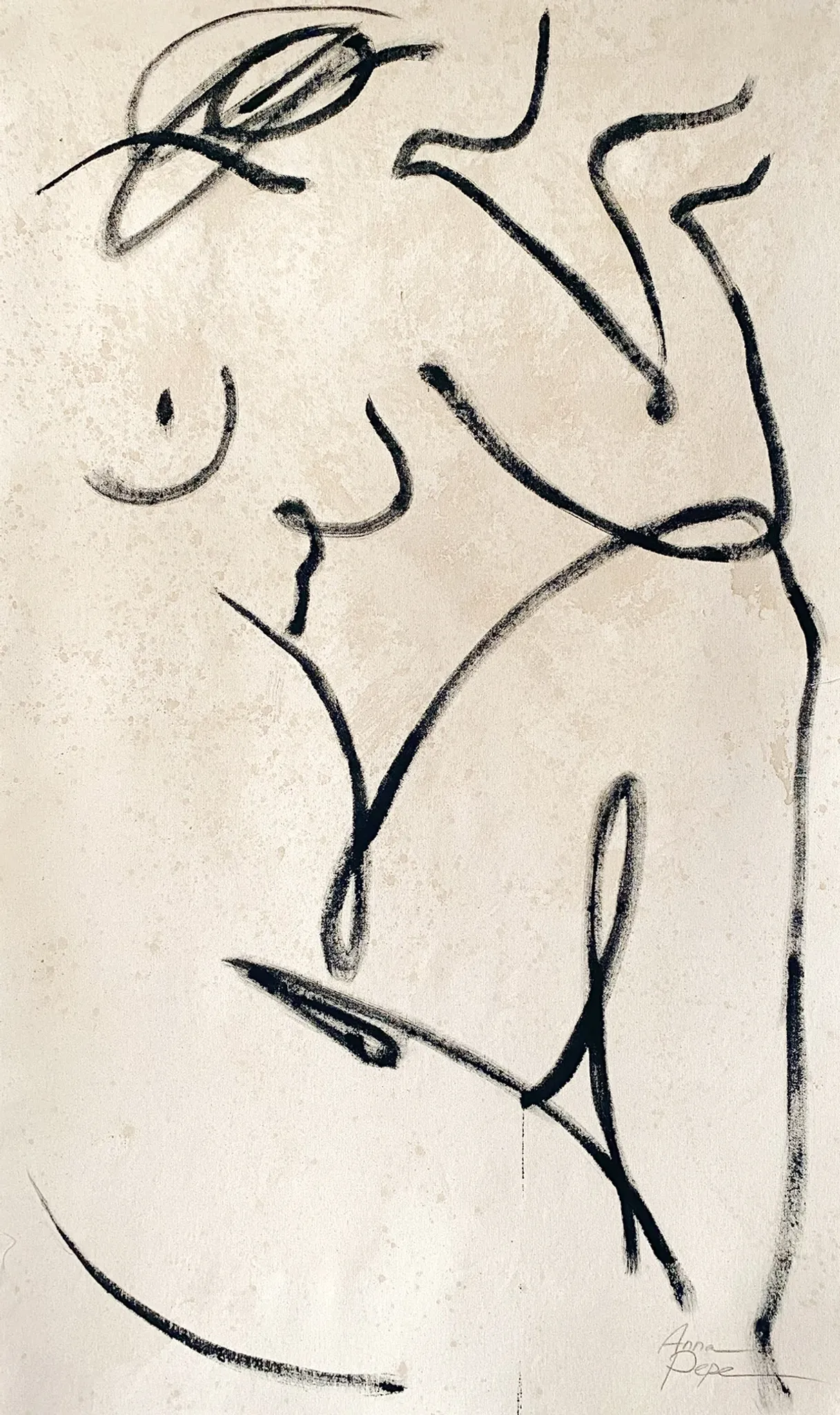 Female painting on unprimed canvas