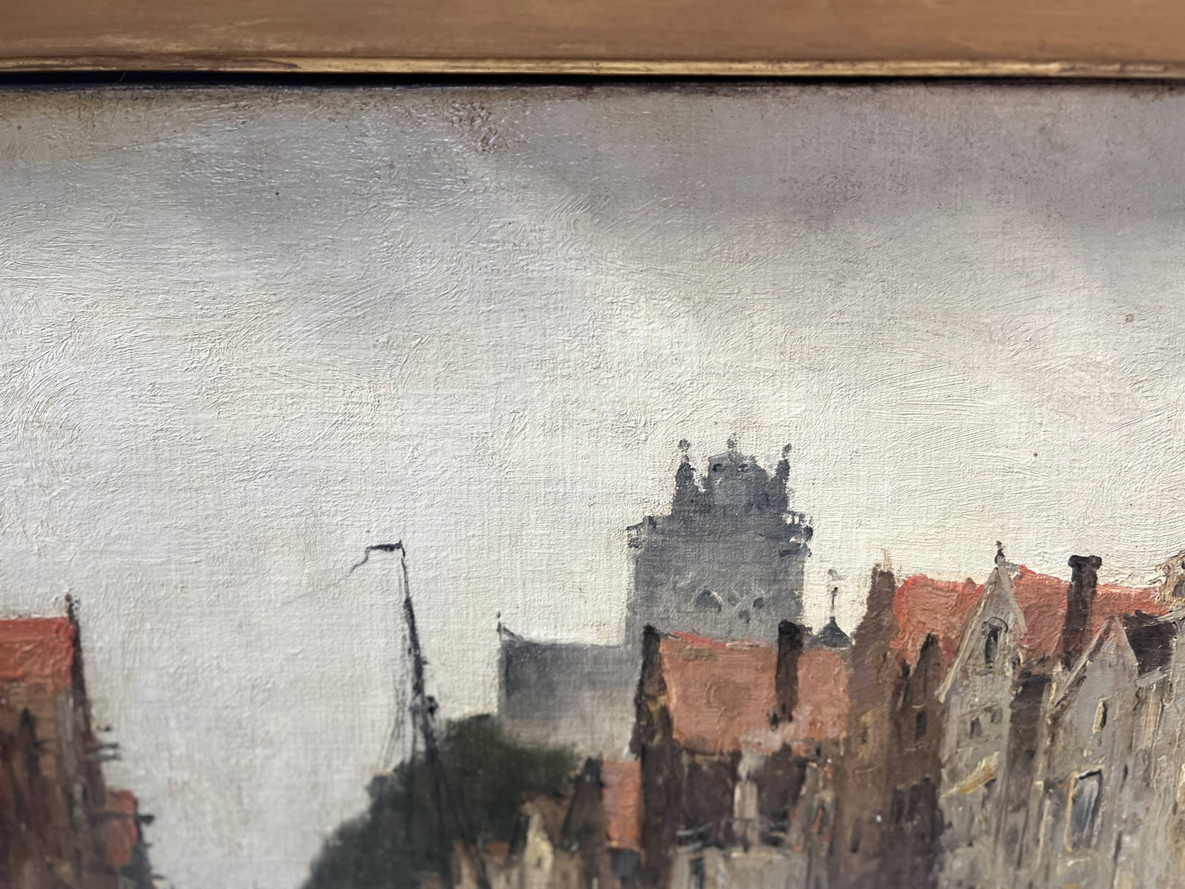 Oil on canvas "View of the city on the canal" by Franck BOGGS 19th century