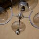 Chandelier 70s metal chrome with 4 glass globes