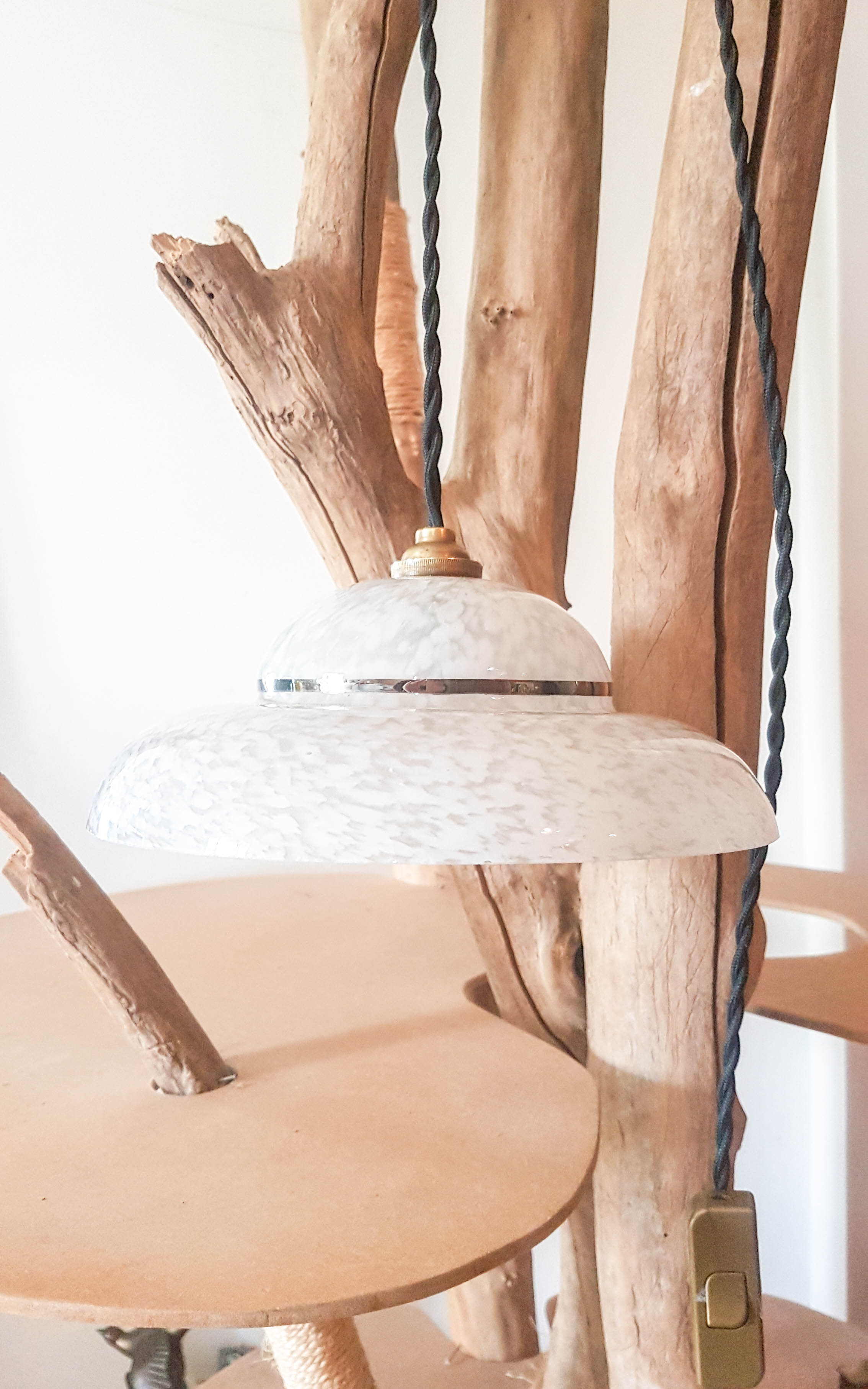 White opaline glass Clichy lamp, vintage pendant light