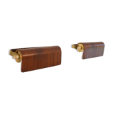 Pair of Scandinavian wall lamps in wood and brass 1960