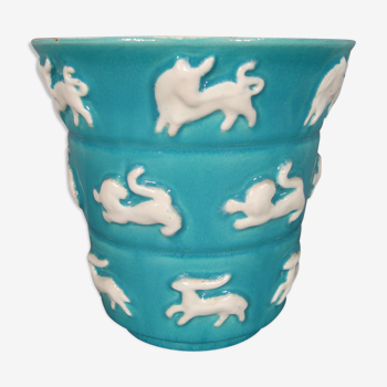Ancien vase vintage céramique années 1960 décor signes du zodiaque astrologie