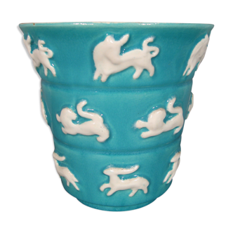 Old vintage ceramic vase 1960s décor signs of the zodiac astrology