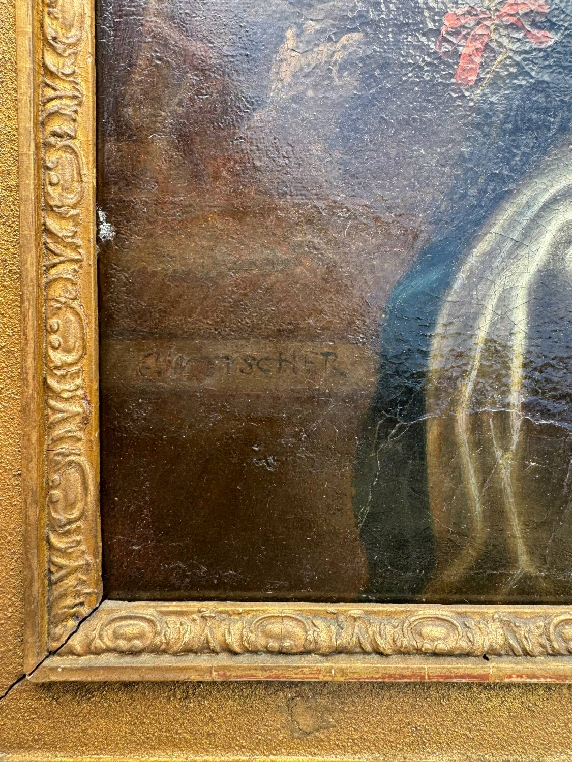 Antique painting, portrait of a gallant woman signed early 18th century