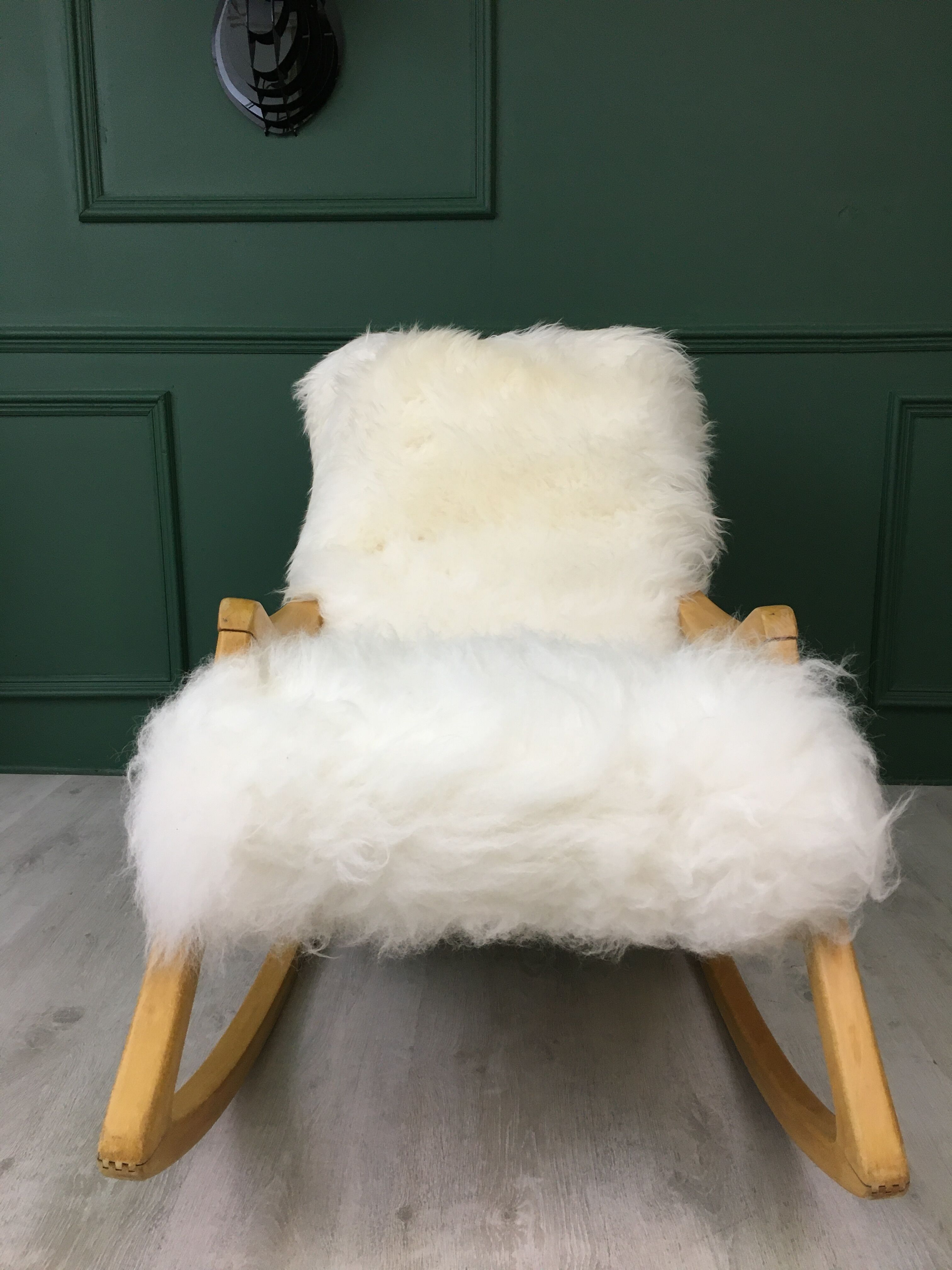 Vintage Sheepskin Fluffy Rocking Chair by Ton