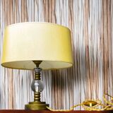 Mid century brass table lamp with silk cream oval lampshade 1960s