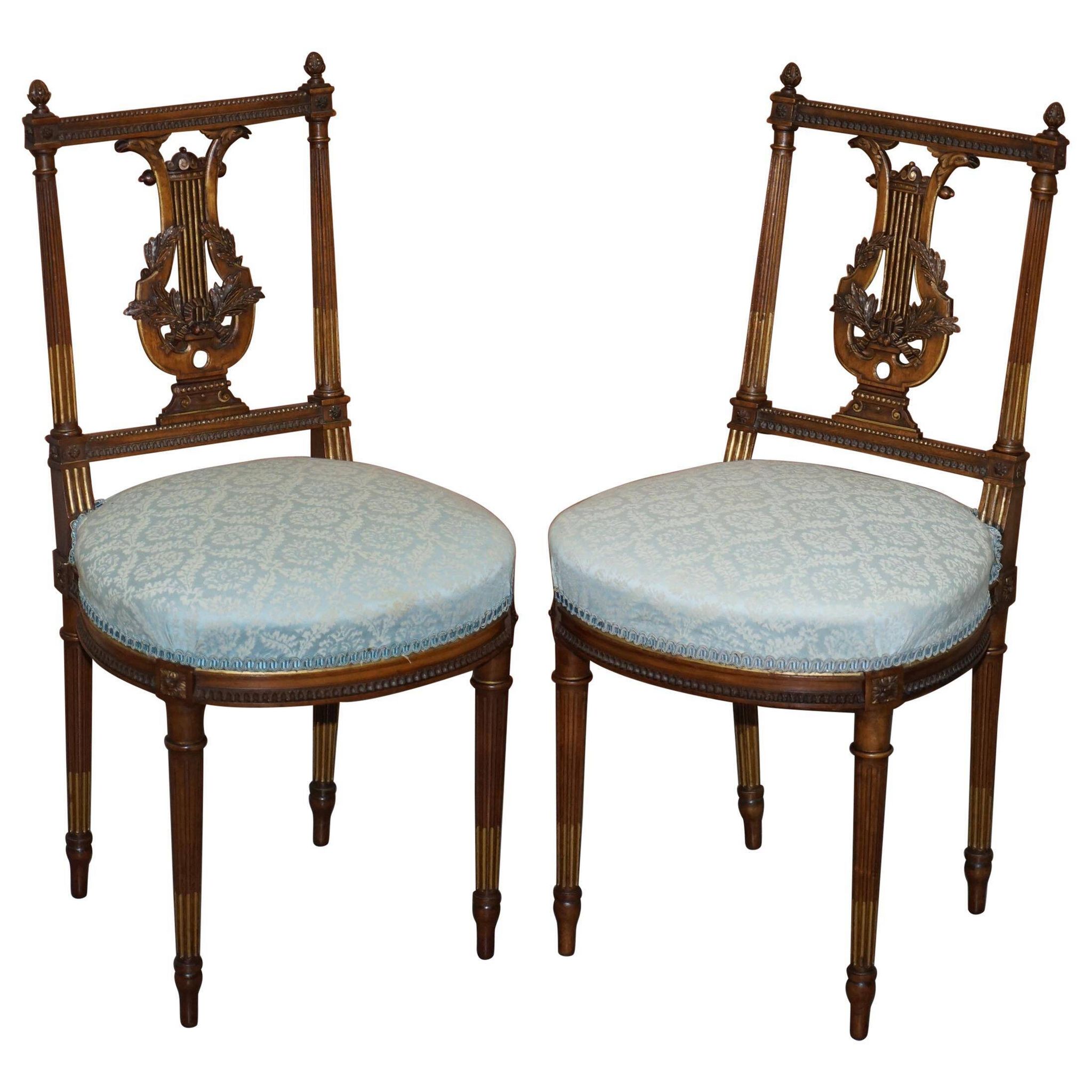 Pair of Carved Golden Wood Accent Chairs