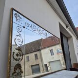 Miroir vénitien de brasserie en verre églomisé ancien doré