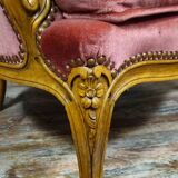Pair of cabriolet armchairs in Louis XV style – Carved wood – Pink velvet –