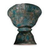 Diabolo shaped cut in blue glazed ceramic