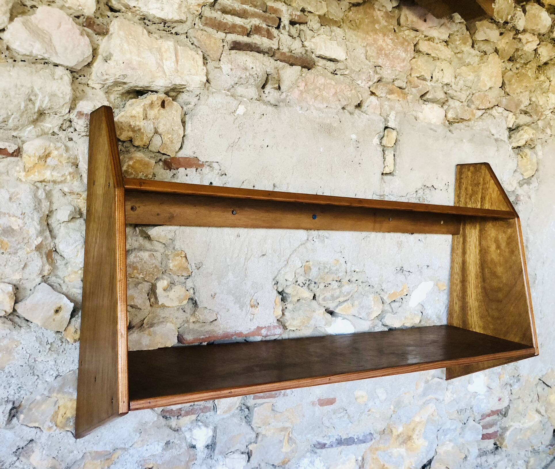 Vintage wall shelf with two shelves, 1970's