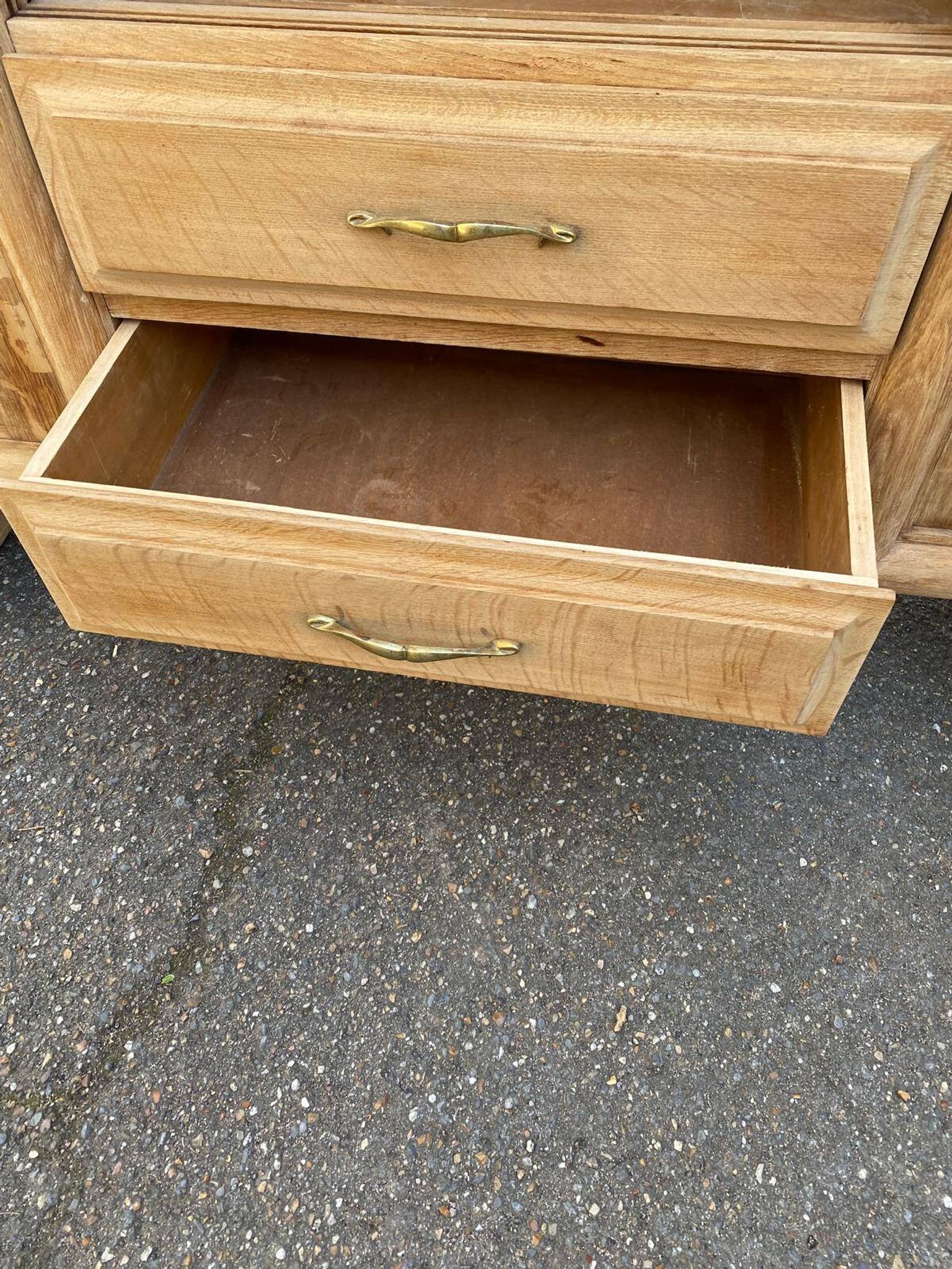 Renovated art deco sideboard in raw solid oak and gray marble 200cm