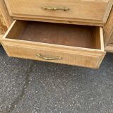 Buffet enfilade art déco rénovée en chêne massif brut et marbre gris 200cm