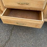 Renovated art deco sideboard in raw solid oak and gray marble 200cm