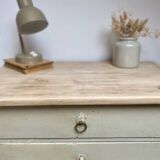 Antique side table – weathered wood & raw waxed top