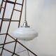 French Holophane Two Tone Glass Opaline Mid-Century Pendants (3)