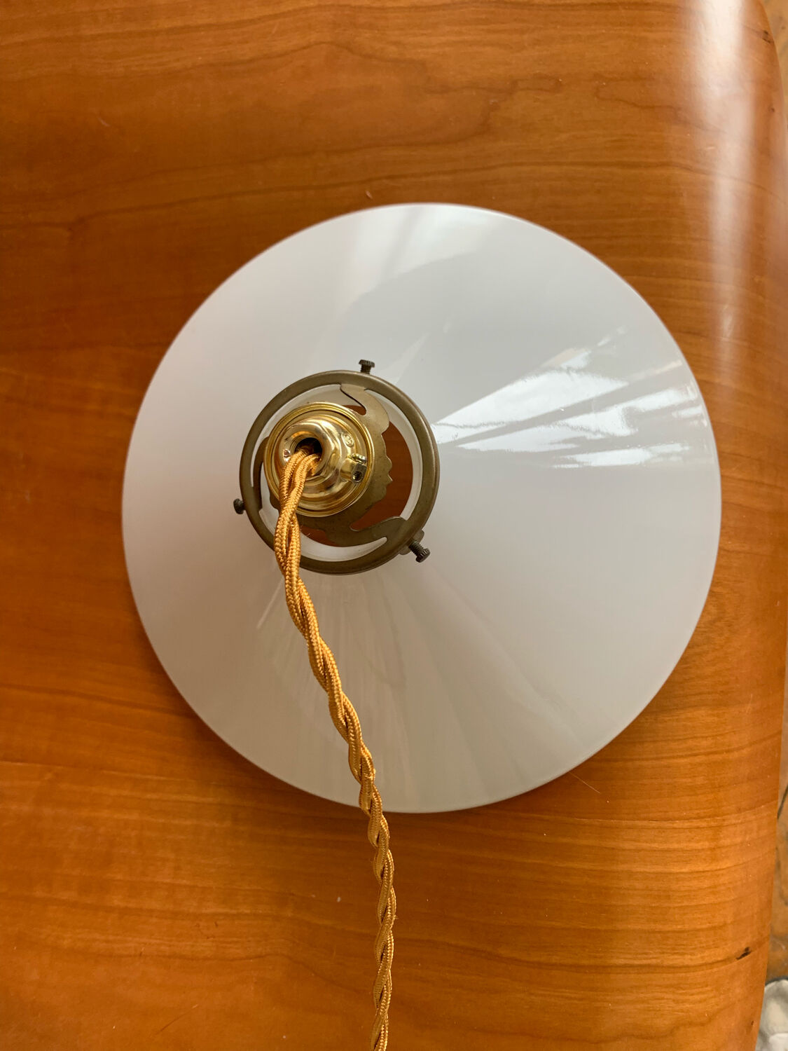 Old vintage suspension lamp in white opaline