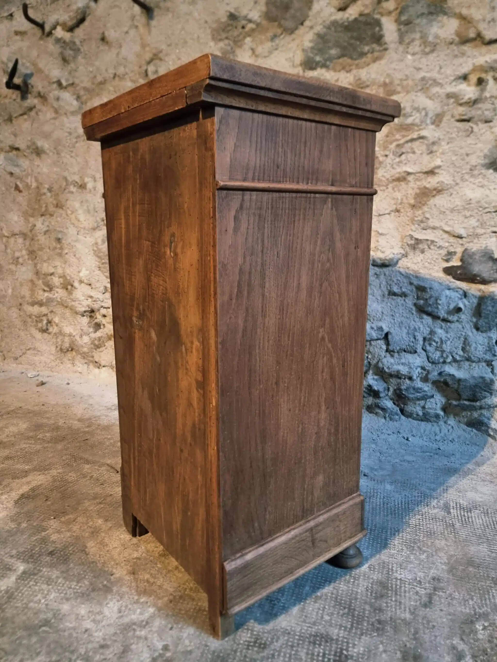 Antique French oak bedside table, early 20th century.