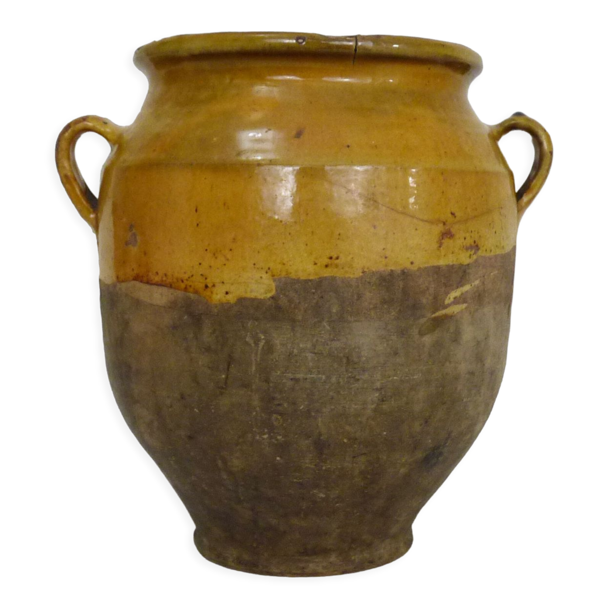 Varnished yellow confit pot, south-west of France. Conservation jar. Pyrenees XIXth