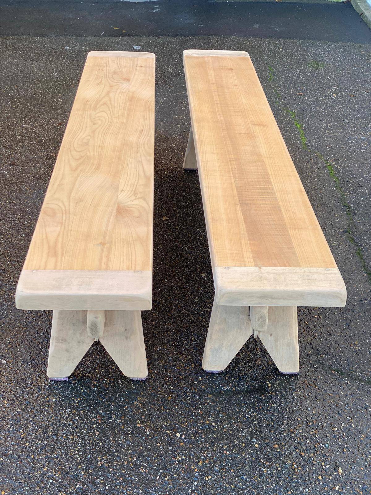 2 renovated oak farmhouse benches from the 20th century, 200cm.