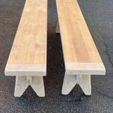 2 renovated oak farmhouse benches from the 20th century, 200cm.