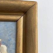 Still life with roses – Signed oil, blue vase, vintage gold frame