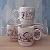 4 cups/mugs brown/beige - KilnCraft Stl England Deco hunting - vintage
