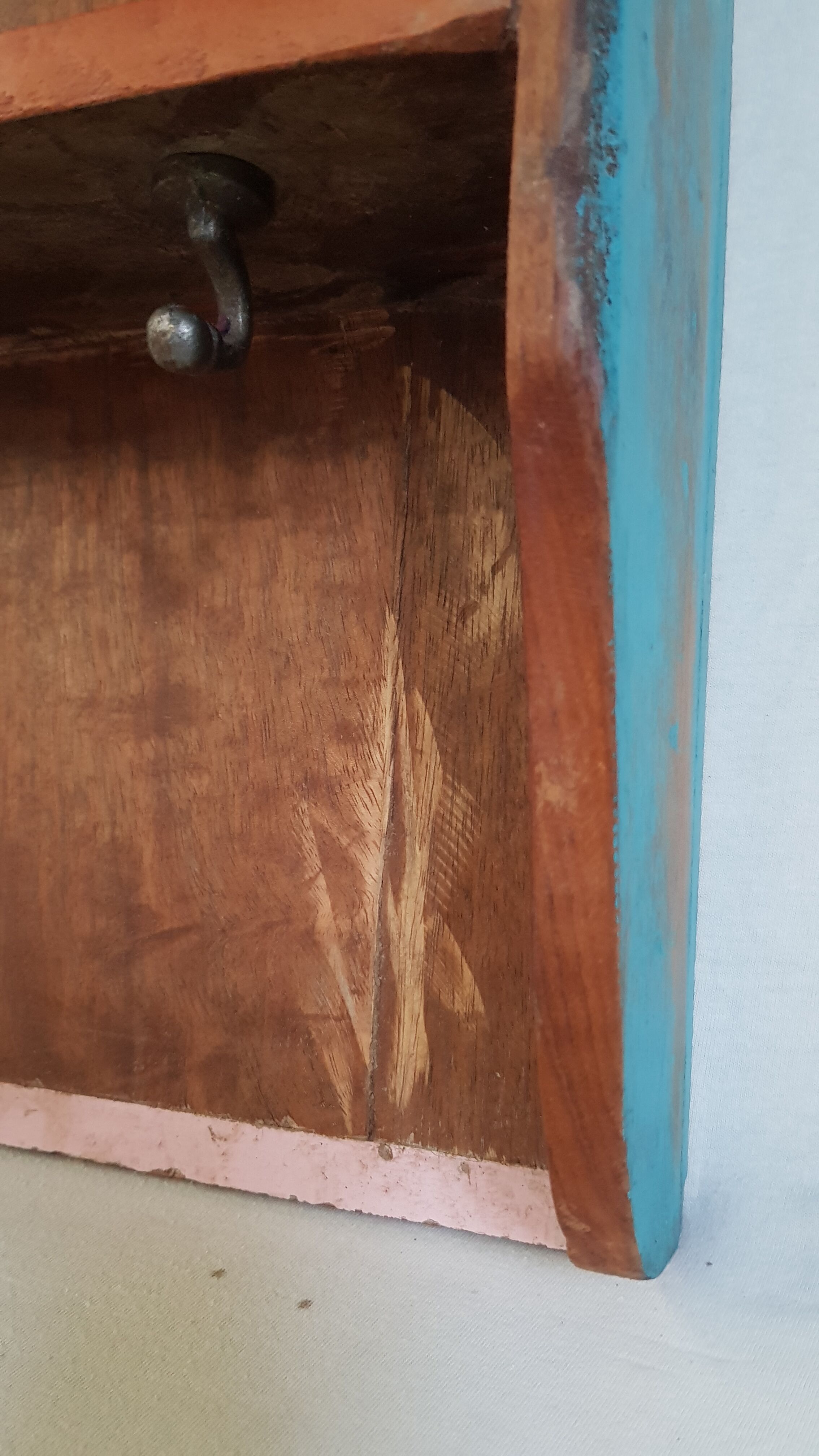 Wall shelf 3 shelves + 4 hooks cast iron polychrome wood