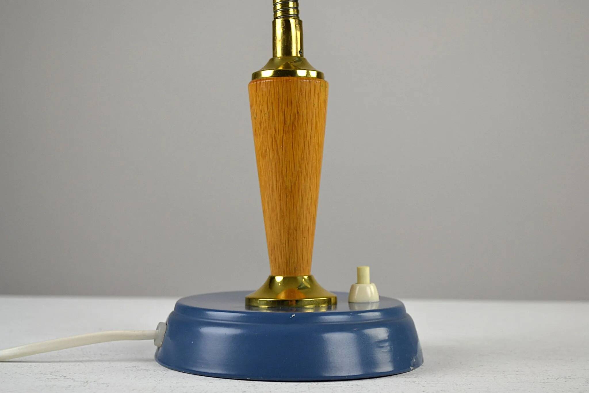 Blue Metal, Brass & Teak Table or Desk Lamp by Ringus, Sweden, 1950s