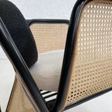 Fauteuil cubique en rotin noir et cannage