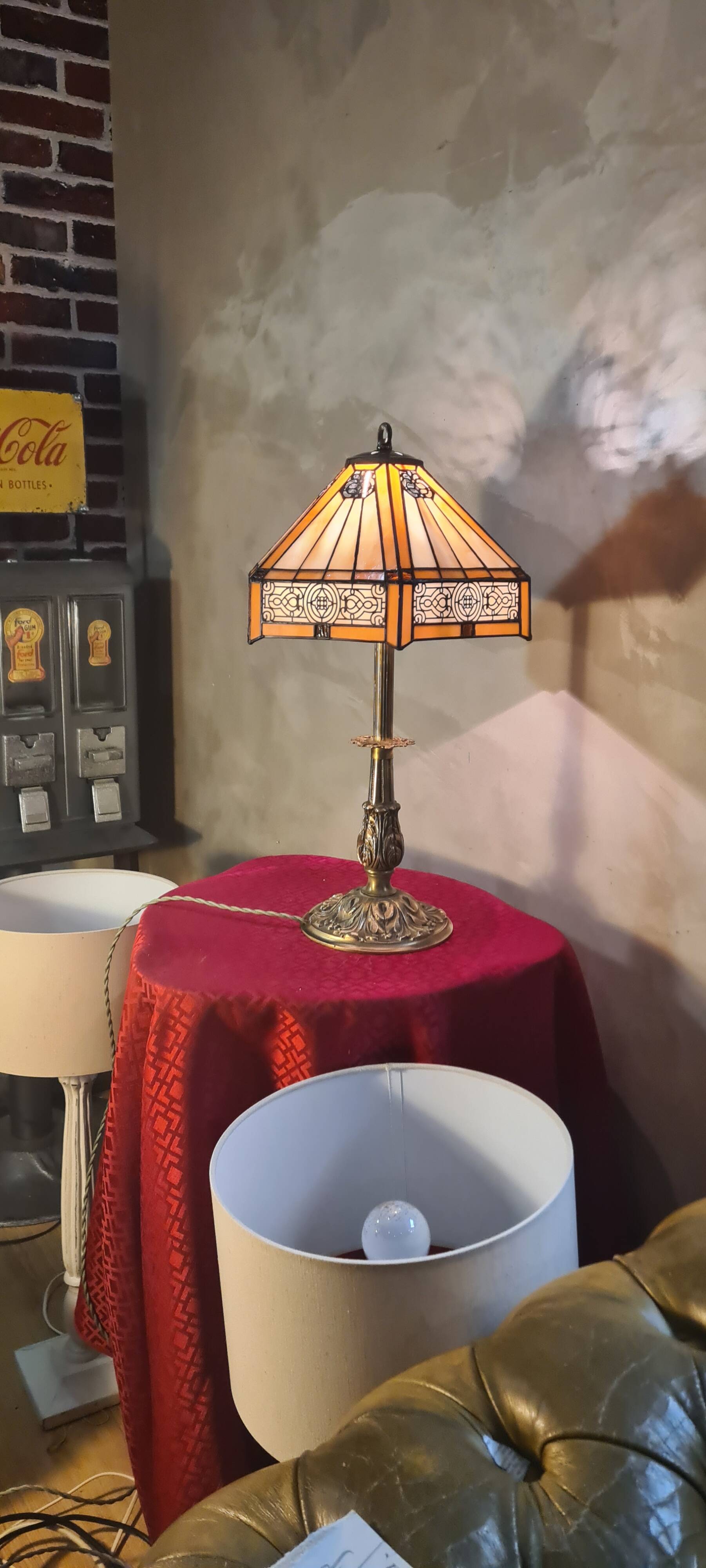 Antique art nouveau lamp with bronze base, 53x32 cm,