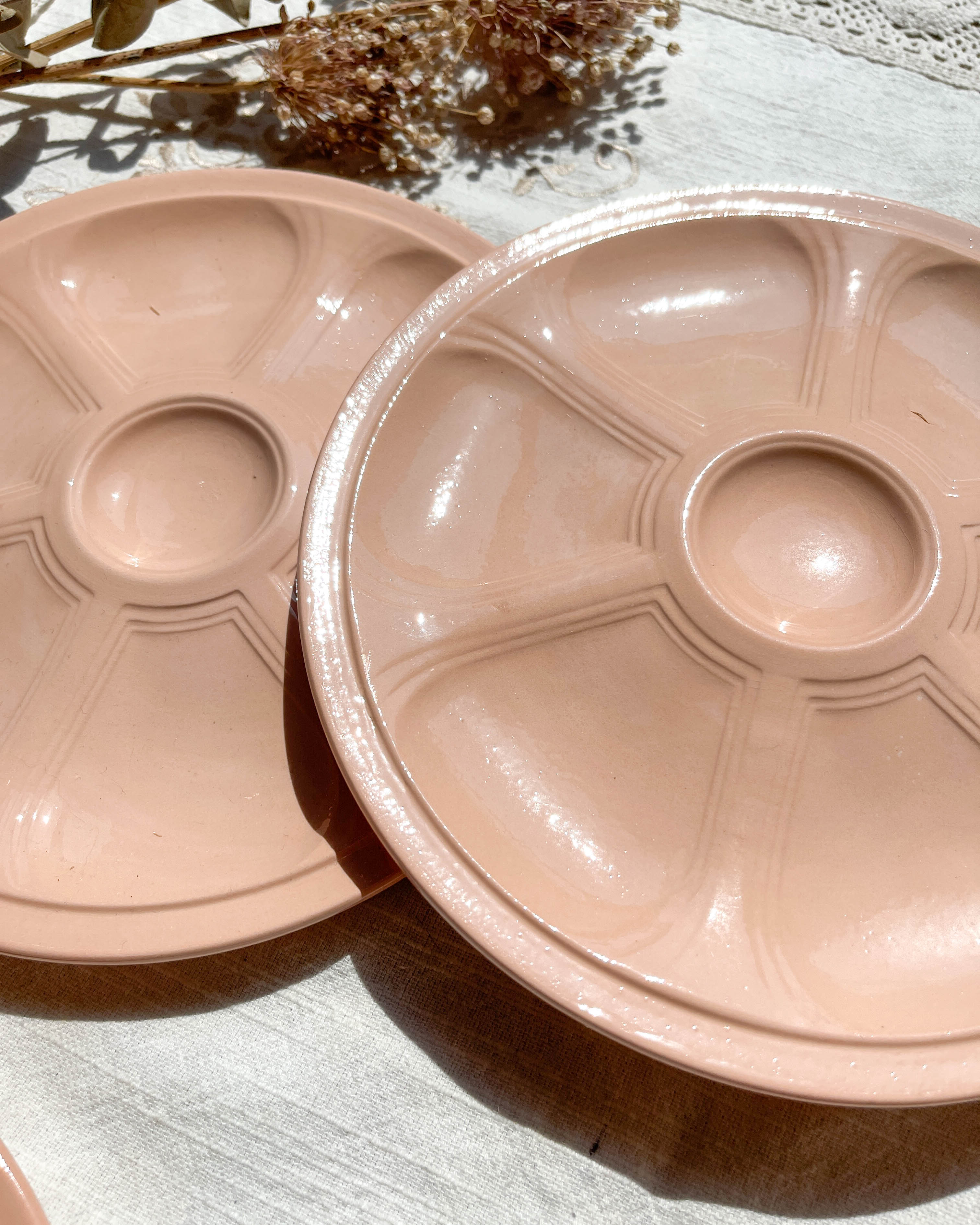 6 pink porcelain oyster plates from Digoin Sarreguemines