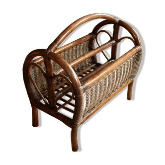 Bamboo and rattan magazine rack, vintage from the 1970s