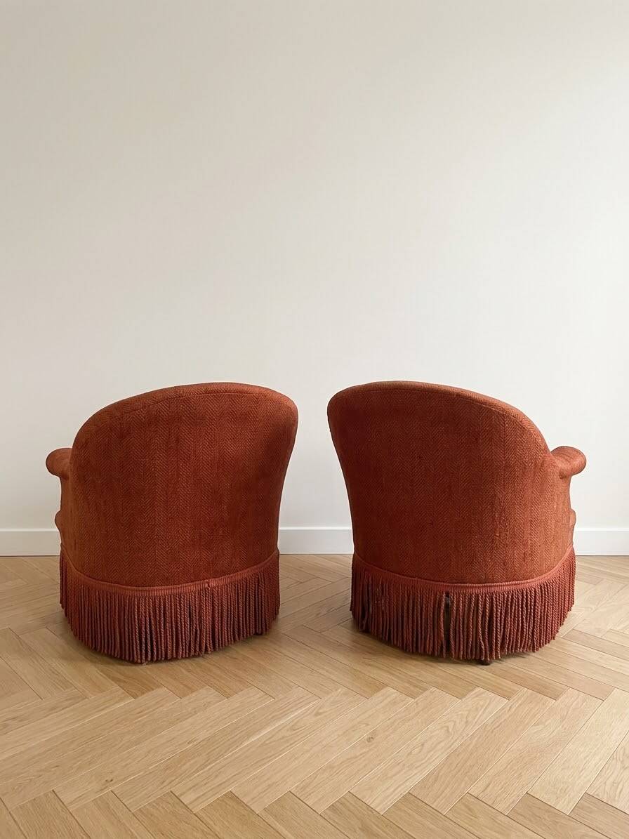 Pair of vintage toad chairs in rust fabric