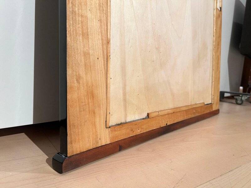 Art Deco Wall Mirror in Black Lacquer & Silver Leaf, France, 1930s