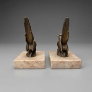 Art Deco bookends with birds – patinated metal and pink marble