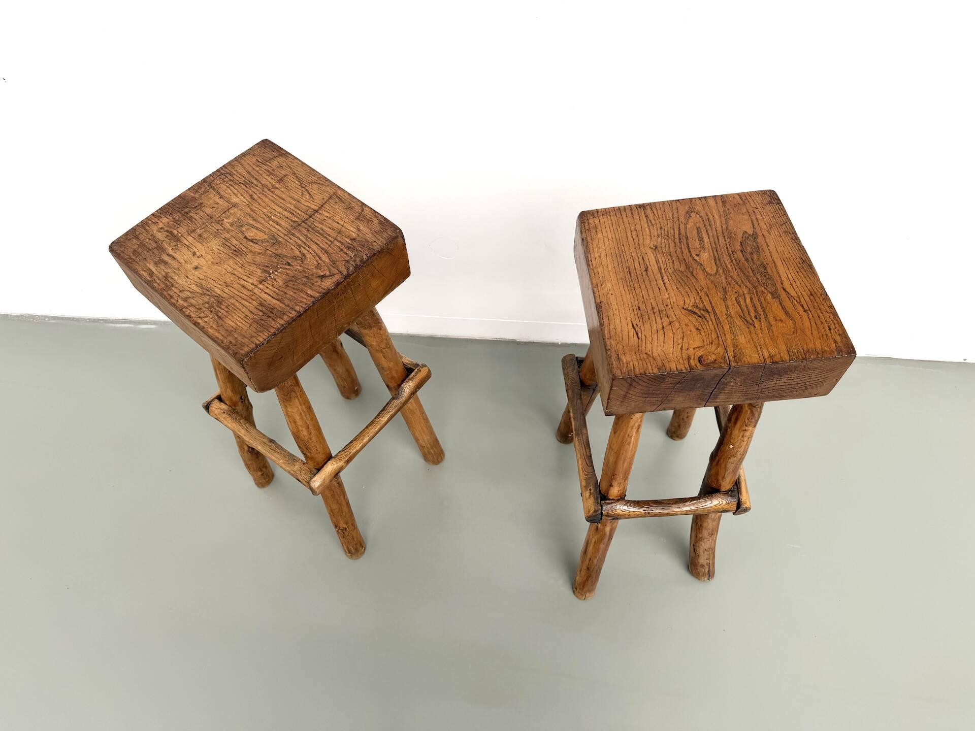 Pair of brutalist bar stools, France, 1950s