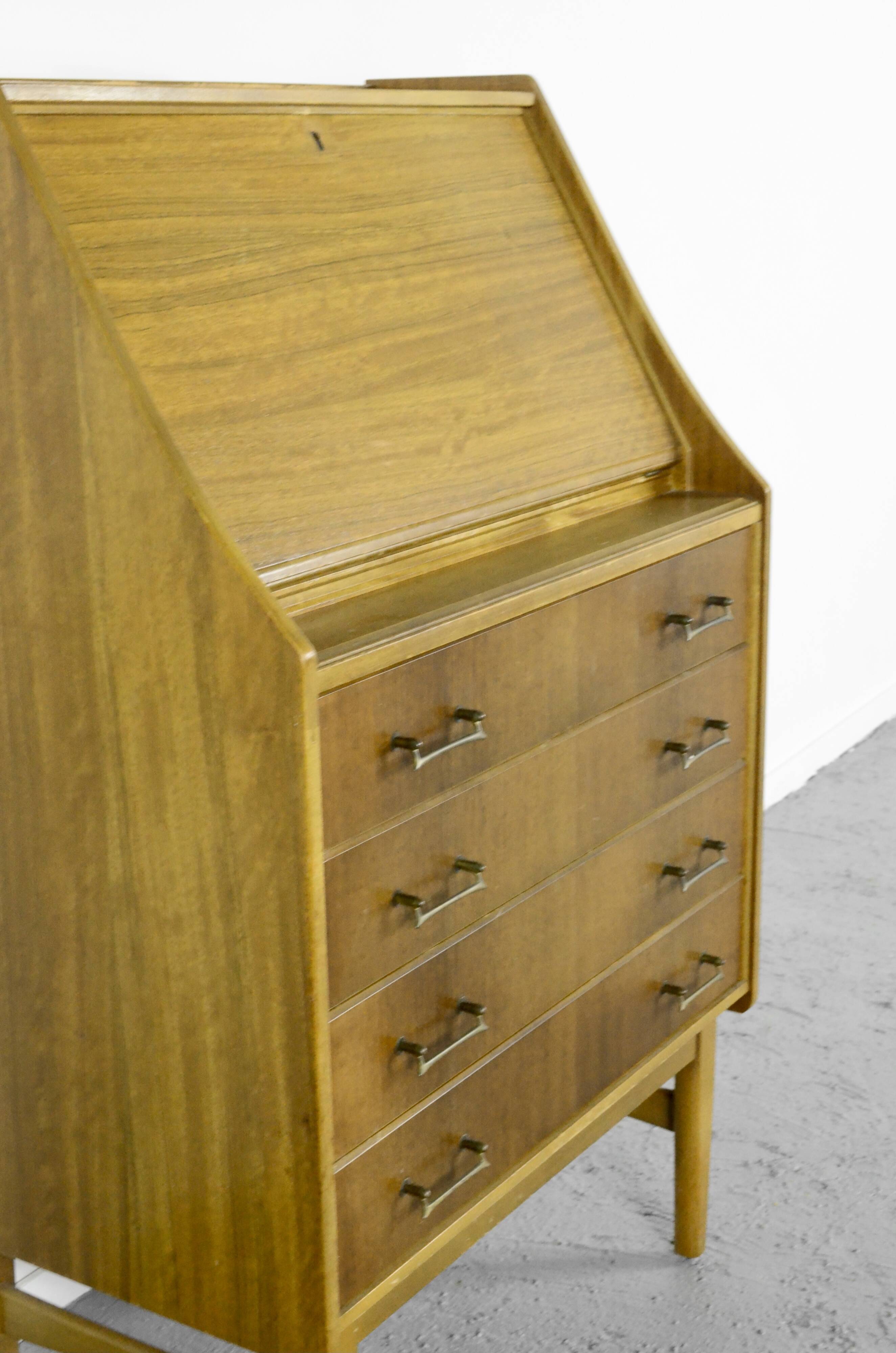 Midcentury Bureau Desk Cabinet In Teak Vintage Modern Danish Style