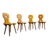 4 x chaises folk / Tyroler / en pin / 1970