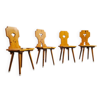 4 x chaises folk / Tyroler / en pin / 1970