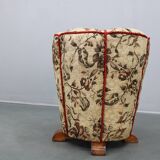 Tabouret Art déco capitonné en tissu à motifs floraux, Tchécoslovaquie, années 1930