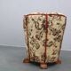 Art Deco upholstered stool with floral fabric, Czechoslovakia, 1930s