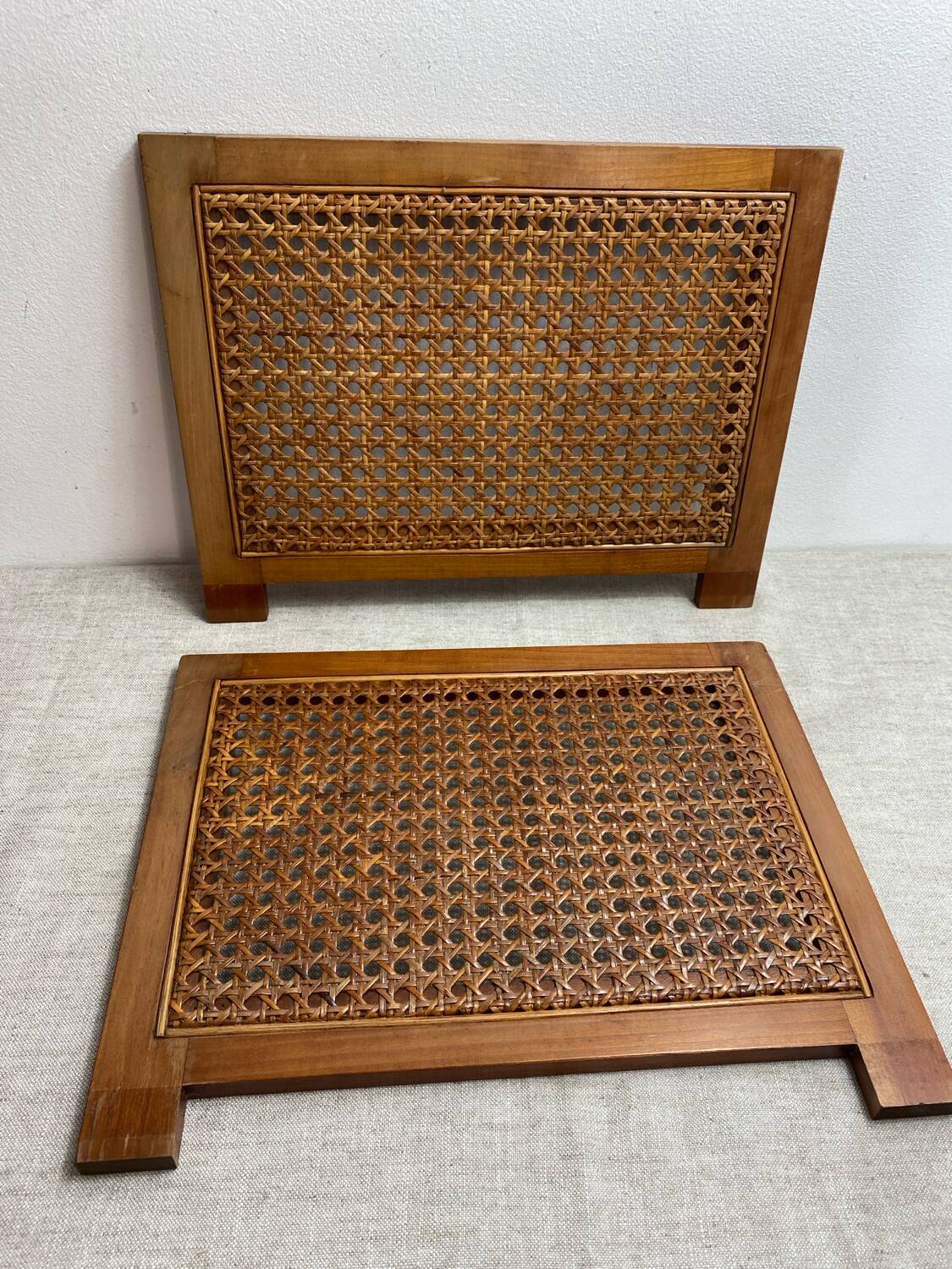 Magazine rack, wood and cane