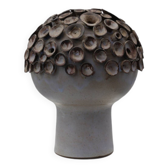 Sculpture « champignon » en céramique organique signée EL, Belgique, années 1960