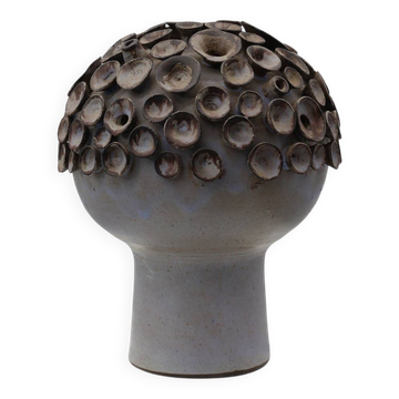Sculpture « champignon » en céramique organique signée EL, Belgique, années 1960